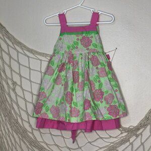 POLLY & FRIENDS Pink & Green Floral Sundress with Ribbon Trim 12 months